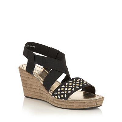 Black elastic 'Chiara' wedge sandals